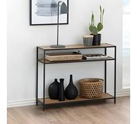 Seaford Console Table - with Shelves - Oak and Black Metal