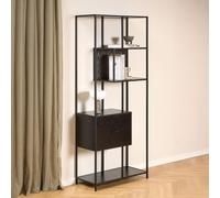 Seaford Shelving Unit - 2 Drawer - Tall - Black Melamine and Metal