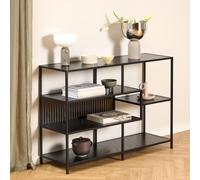 Seaford Shelving Unit - Low - Slatted - Black Melamine and Metal