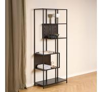 Seaford Shelving Unit - Tall - Slatted - Black Melamine and Metal