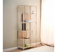 Seaford Shelving Unit - Tall - Slatted - Oak and Grey Metal