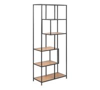 Seaford Tall Black Metal Bookcase with 5 Oak Shelves, none