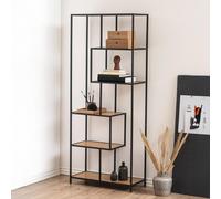 Seaford Tall Bookshelf - Oak and Black Metal