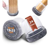 Seaforie Chair Leg Caps Floor Protectors 24 Pack, 19-25mm Adjustable Diameter Round Chair Leg Protectors with 360° Felt Pad, Non-Slip Washable Chair Feet Protectors for Floor Protection, Transparent