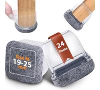 Seaforie Chair Leg Caps Floor Protectors 24 Pack, 19-25mm Adjustable Diameter Square Chair Leg Protectors with 360° Felt Pad, Non-Slip Washable Chair Feet Protectors for Floor Protection, Transparent