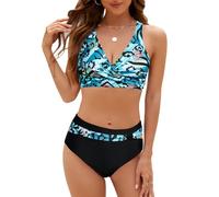 SEAFORM Womens Two Piece Swimsuits Wrap Front Bikini High Waisted Bottom Tummy Control Bathing Suits Vintage Print Swimwear, Animal Print, Large