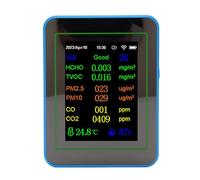 SEAFRONT 12 in 1 Air Quality Meter WiFi CO2 TVOC PM2.5 PM10 HCHO Temp Humid Smart Indoor Air Quality Monitor with Large Screen for APP Real Time Data History Curve Timer Alarm (White and Blue)