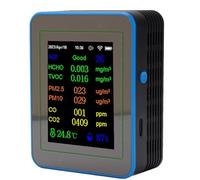 SEAFRONT 12 in 1 Air Quality Meter WiFi CO2 TVOC PM2.5 PM10 HCHO Temp Humid Smart Indoor Air Quality Monitor with Large Screen for APP Real Time Data History Curve Timer Alarm (Black and Blue)