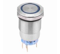 SEAFRONT 19mm Stainless Steel Push Button Switch, LED Illuminated Latching Switch 12V 24V, IP65 Self Locking Flat Head with 1NO1NC for Outdoor Marine Industrial Panels (blue)
