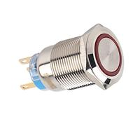 SEAFRONT 19mm Stainless Steel Push Button Switch, LED Illuminated Latching Switch 12V 24V, IP65 Self Locking Flat Head with 1NO1NC for Outdoor Marine Industrial Panels (red)