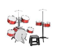 SEAFRONT Beginner Drum Set, 7 Drum Junior Kit with Stool Cymbal Pedal Drumsticks, Thickened PVC Drumhead Plastic Full Size Musical Instruments for Beginners Practice (Red)