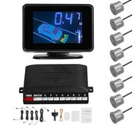 SEAFRONT Car Parking Sensor System, ABS Reversing Radar Kit with LCD Display, 8 Sensors, Front and Rear Detection 9 to 16V, Adjustable Voice and Buzzer for Cars SUVs Trucks (Grey)