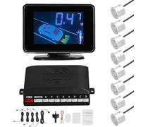 SEAFRONT Car Parking Sensor System, ABS Reversing Radar Kit with LCD Display, 8 Sensors, Front and Rear Detection 9 to 16V, Adjustable Voice and Buzzer for Cars SUVs Trucks (Silver)