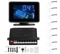 SEAFRONT Car Parking Sensor System, ABS Reversing Radar Kit with LCD Display, 8 Sensors, Front and Rear Detection 9 to 16V, Adjustable Voice and Buzzer for Cars SUVs Trucks (White)