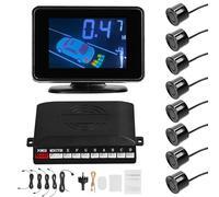 SEAFRONT Car Parking Sensor System, ABS Reversing Radar Kit with LCD Display, 8 Sensors, Front and Rear Detection 9 to 16V, Adjustable Voice and Buzzer for Cars SUVs Trucks (Black)