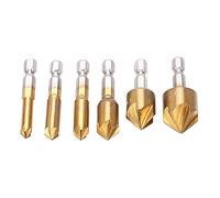SEAFRONT Countersink Drill Bit Set, 90 Degree, 6mm-19mm, 6Pcs | High Speed Steel, 1/4in Hex Shank, Five-Blade Grooves, Wood Plastic Boards, Rechargeable Drills, Chamfer Tool