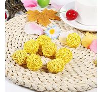 SEAFRONT Decorative Wicker Rattan Balls, Handmade Straw Ornaments for Wedding Christmas Party Decorations, 20pcs 5 Colors DIY Craft Photography Props Garden Home Decor (Yellow)