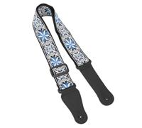 SEAFRONT Guitar Strap Wide Adjustable Embroidered Leather Ends | Cotton nylon blend, for electric bass acoustic models, reinforced keyhole slots, blue pattern, long-play comfort