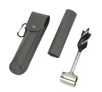 SEAFRONT Hand Auger Wrench Set Stainless Steel Manual Wood Drill (Gray PU | Manual Auger Wrench, Stainless Steel, Belt Attachable Pouch, Fishing Trap Projects, Woodworking, Survival Tool
