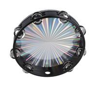 SEAFRONT Radiant Tambourine Reflective Drum Percussion Instrument Wood Handbell Music Double Row Jingles for Dance Party KTV Musical Education (10 Inch)