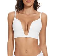 seagallery Low Back Bra for Women Low Cut U-Shaped Plunge Wirefree Push Up Bra Multiway Convertible Bra White