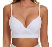 seagallery Seamless Push Up Bra for Women Wired Lifting Strap Multiway Convertible T-Shirt Bra Deep V Neck Plunge Bra White