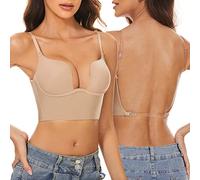 seagallery Womens Low Back Bra Wire Lifting Deep U Shaped Plunge Backless Bra with Clear Straps Convertible Bra