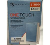 Seagate One Touch 5TB Portable Hard Drive with Password Protection - Light Blue, New