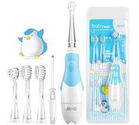 Seago Baby Toothbrush Age 0-2-3 Years Old Electric Toddler Kids Battery Powered Sonic Tooth Brush with Timer LED Light and 4 Soft Brush Heads for 6 Months and Up SG513 (Baby Blue)