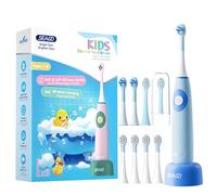 Seago Electric Toothbrush for Kids Aged 5-8, 8 Brush Heads in 2 Sizes for Growing Teeth, 70-Day Battery with Charging Station, BPA-Free Food-Grade Silicone Grip, 2-Min Timer, IPX7 Waterproof, Blue