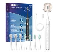 Seago Electric Toothbrush with Pressure Sensor, Sonic Toothbrushes for Adults and Toohtbrush Holder, 60 Days Battery Life, 5 Cleaning Modes, 8 Brush Heads, Timer & IPX7 Waterproof,SG2782 (White)
