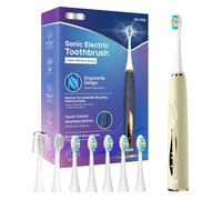 Seago Electric Toothbrush with Pressure Sensor - Ultrasonic Whitening Toothbrush - 8 Brush Heads & Replacement Reminder - 30 Days Standby & USB Charging - 5 Cleaning Modes, for Adults, SG2753(Beige)