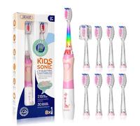 Seago Kids Electric Toothbrush 3-12, Childrens Battery Toothbrush with Colorful Lights, 2 Mins Timer, 8 Brush Heads, 4 Modes, for Junior, Boys and Girls, Giraffe Print, SG-977(Pink)