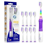 Seago Kids Electric Toothbrush 3-12, Childrens Battery Toothbrush with Colorful Lights, 2 Mins Timer, 8 Brush Heads, 4 Modes, for Junior, Boys and Girls, Giraffe Print, SG-977(Purple)