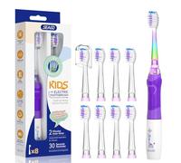 Seago Kids Electric Toothbrush 3-5-6-12 Toddler Childrens Toothbrushes with Timer,Colorful Rainbow LED Light and 4 Heads for Junior Boys Girls Battery-Powered Sonic Tooth Brush SG977 (Purple8)