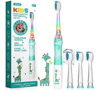 Seago Kids Electric Toothbrush 3-5-6-12 Toddler Childrens Toothbrushes with Timer,Colorful Rainbow LED Light and 4 Heads for Junior Boys Girls Battery-Powered Sonic Tooth Brush SG977 (Green)