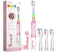 Seago Kids Electric Toothbrush 3-5-6-12 Toddler Childrens Toothbrushes with Timer,Colorful Rainbow LED Light and 4 Heads for Junior Boys Girls Battery-Powered Sonic Tooth Brush SG977 (Pink)