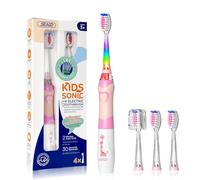 Seago Kids Electric Toothbrush, Battery Powered Toothbrushes for Childrens with Timer, Rainbow LED Light, 4 Brush Heads, Soft Bristles, Fun for Boys and Girls Aged 3 Years and Up, SG977 (Pink)