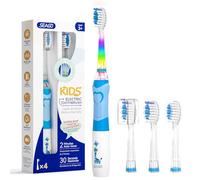 Seago Kids Electric Toothbrush, Battery Powered Toothbrushes for Childrens with Timer, Rainbow LED Light, 4 Brush Heads, Soft Bristles, Fun for Boys and Girls Aged 3 Years and Up, SG977 (Light Blue)