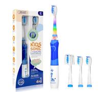 Seago Kids Electric Toothbrush, Battery Powered Toothbrushes for Childrens with Timer, Rainbow LED Light, 4 Brush Heads, Soft Bristles, Fun for Boys and Girls Aged 3 Years and Up, SG977(Blue)