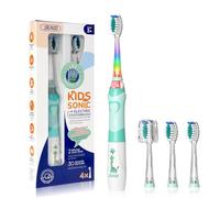 Seago Kids Electric Toothbrush, Battery Powered Toothbrushes for Childrens with Timer, Rainbow LED Light, 4 Brush Heads, Soft Bristles, Fun for Boys and Girls Aged 3 Years and Up, SG977 (Green)