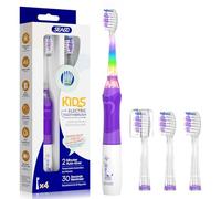 Seago Kids Electric Toothbrush, Battery Powered Toothbrushes for Childrens with Timer, Rainbow LED Light, 4 Brush Heads, Soft Bristles, Fun for Boys and Girls Aged 3 Years and Up, SG977(Purple)