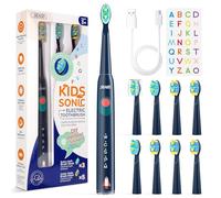 Seago Kids Electric Toothbrush Rechargeable, Children's Power Toothbrushes with Funny DIY Stickers, 2 Mins Smart Timer, 4 Replacement Brush Heads for Ages 3-12 Boys Girls SG2303 (BLU)