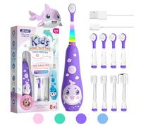 Seago Kids Electric Toothbrushes for 0-6 with Colorful LED Light, 2 Mins Smart Timer, 8 Soft Toothbrush Heads, Magnetic Charging for 60 Days Use, IPX7 Waterproof, for Boys Girls, SG-2139(Purple)