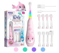 Seago Kids Electric Toothbrushes for 0-6 with Colorful LED Light, 2 Mins Smart Timer, 8 Soft Toothbrush Heads, Magnetic Charging for 60 Days Use, IPX7 Waterproof, for Boys Girls, SG-2139(Pink)