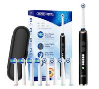 Seago Rotating Electric Toothbrush for Adults with Travel Case, 8 Brush Heads, 5 Modes with Whitening, USB-C Rechargeable with Timer, 30-Day Battery (Black)