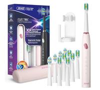 Seago Ultrasonic Electric Toothbrush with 10 Toothbrush Heads, Travel Electric Toothbrush with Case & Holder, 2 Mins Smart Timer for Adults, Boys, and Girls, SG-2316 (Pink)