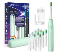 Seago Ultrasonic Electric Toothbrush with Travel Case, Travel Toothbrush with 10 Toothbrush Heads & Holder, Rechargeable Toothbrush with Smart Timer for Adults and Kids, SG-2316(Green)