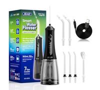 Seago Water Flossers for Teeth Cordless, 300ML Tank and 5 Modes, Dental Plaque Removal Tool with 7 Nozzles, DIY Mode Dental Flosser, USB Rechargeable Oral Irrigator for Teeth Whitening, SG-8019, Black