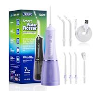 Seago Water Flossers for Teeth Cordless, 300ML Tank and 5 Modes, Dental Plaque Removal Tool with 7 Nozzles, DIY Mode Dental Flosser, USB Rechargeable Oral Irrigator for Teeth Whitening, SG-8019,Purple
